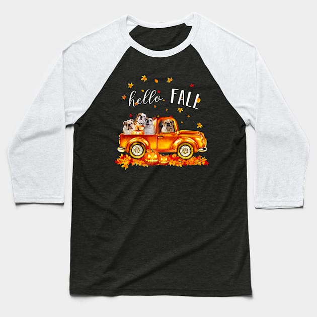 Bulldogs Hello Fall - Bulldogs In Car Pumpkin Halloween T-shirt Bulldogs Autunm Gift Baseball T-Shirt by kimmygoderteart